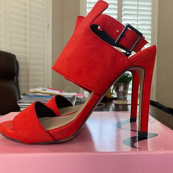 Zara Red Suede Heels - Picture 1 of 4